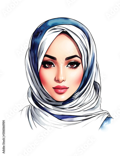 Muslim woman watercolor painting