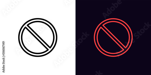 Outline ban icon, with editable stroke. Forbidden crossed circle sign, ban and restriction pictogram. Not allowed entry, mistake, embargo and sanction, illegal way, wrong.