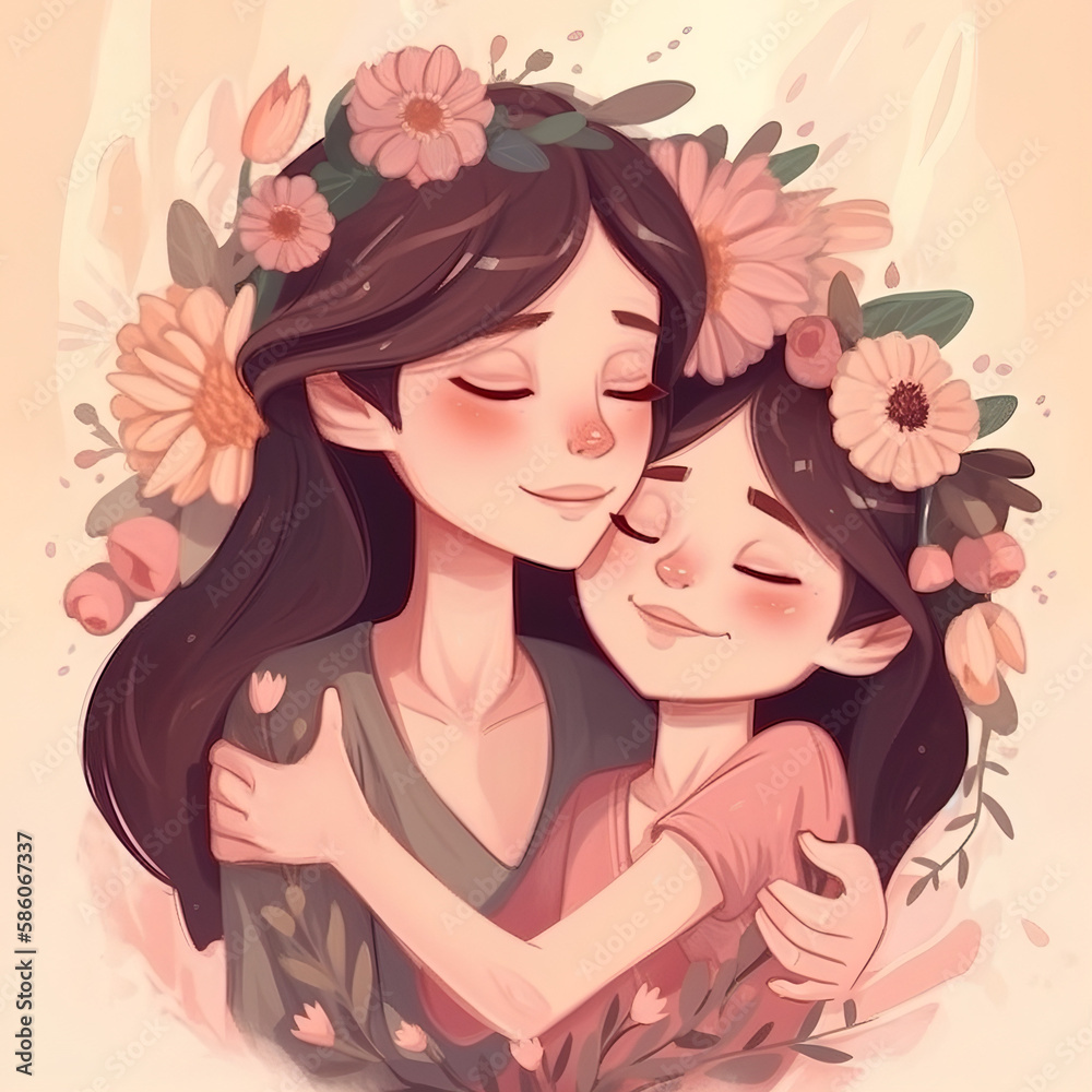 Mother and child are hugging with eyes closed Mother and child are hugging with eyes closed