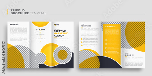 Corporate Business trifold Brochure template design, Modern Abstract minimal corporate yellow business webinar conference trifold threefold brochure leaflet flyer template design