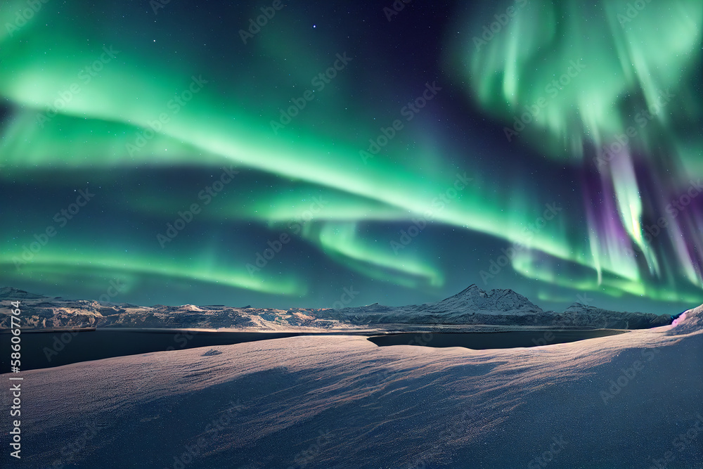 Aurora borealis Northern lights swirl with star Generative AI