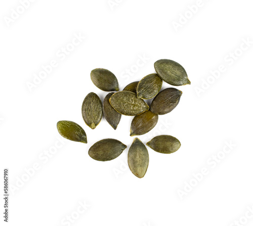 Pumpkin Seeds Isolated, Raw Pepita Grains, Scattered Green Healthy Nuts, Pumpkin Seed Group on White