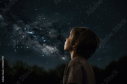 a boy looking up at the stars Generative AI