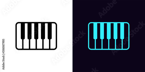 Outline piano icon, with editable stroke. Piano keyboard sign, musical instrument pictogram. Classical music, pianoforte melody, jazz show and performance, piano keys and sound.
