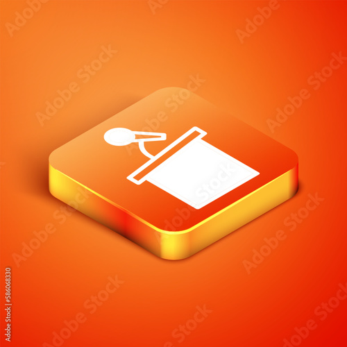 Isometric Stage stand or debate podium rostrum icon isolated on orange background. Conference speech tribune. Vector