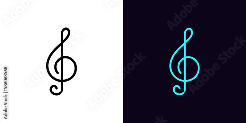 Outline treble clef icon, with editable stroke. Music note glyph, violin key pictogram. Treble clef note, classical music and melody, symphony, musical concert and performance. photo