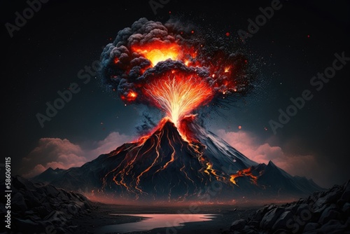 Slika na platnu A striking volcano erupting in a fiery explosion. Generative AI