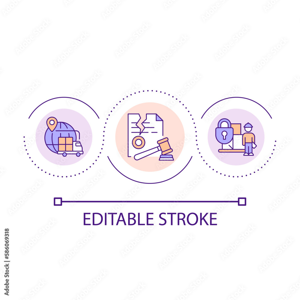 International supply chain law issues loop concept icon. Distribution disruption causes abstract idea thin line illustration. Isolated outline drawing. Editable stroke. Arial font used