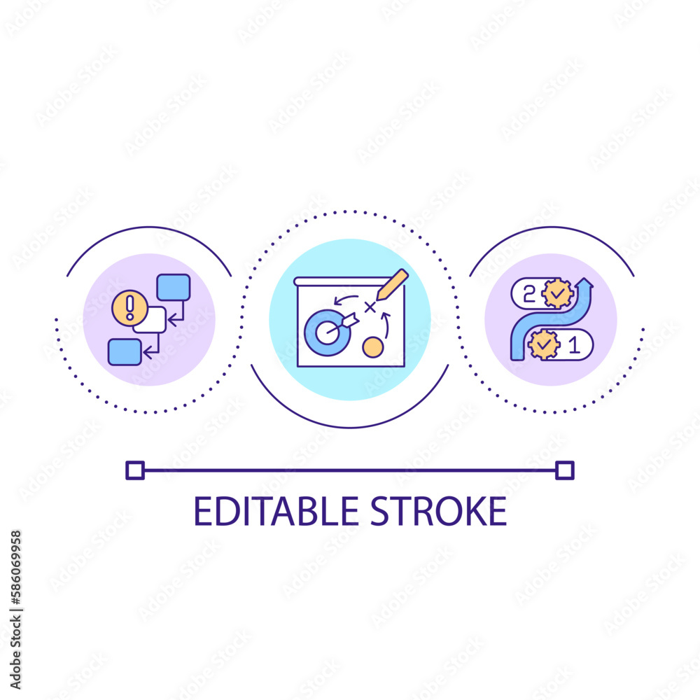Choose goals and priorities loop concept icon. Build business strategy. Corporate roadmap abstract idea thin line illustration. Isolated outline drawing. Editable stroke. Arial font used Choose goals and priorities loop concept icon. Build business strategy. Corporate roadmap abstract idea thin line illustration. Isolated outline drawing. Editable stroke. Arial font used
