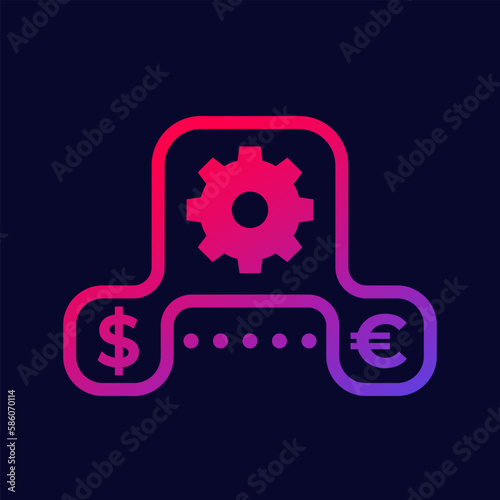 dollar to euro icon with gear, vector