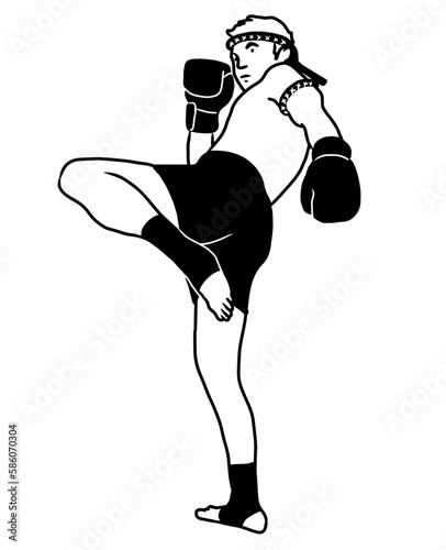 Professional Athlete Kick Boxing At Tournament. Muay Thai Professional Athlete Do Exercise