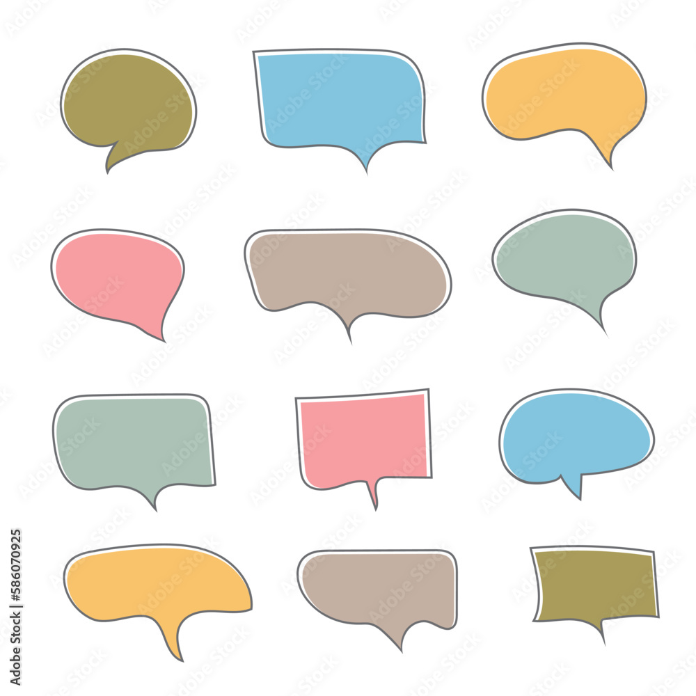 Vector bubbles speech set pastel color, hand drawn.