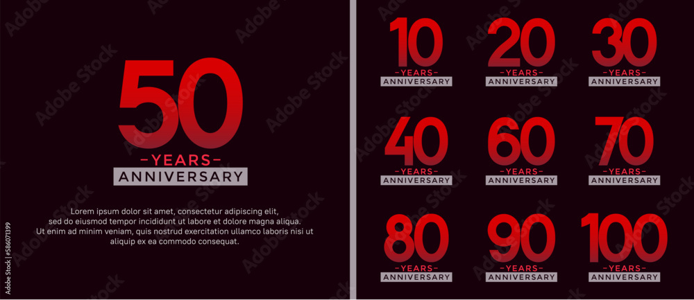 set of anniversary logo style red color on dark background for celebration