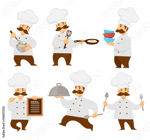 Chief or cook in uniform menu board and cooker pizza