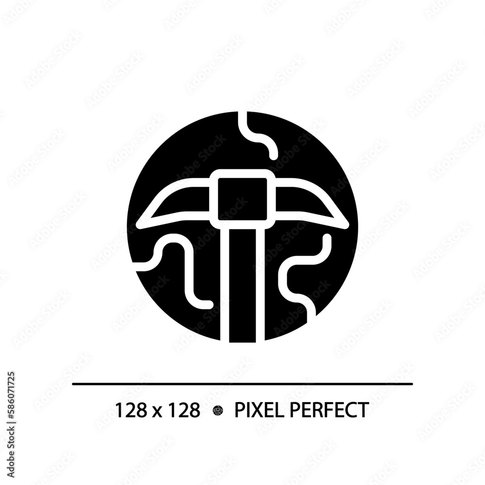 STEM in geology pixel perfect black glyph icon. Mineral deposits searching. Ore extraction technology. Education course. Silhouette symbol on white space. Solid pictogram. Vector isolated illustration STEM in geology pixel perfect black glyph icon. Mineral deposits searching. Ore extraction technology. Education course. Silhouette symbol on white space. Solid pictogram. Vector isolated illustration