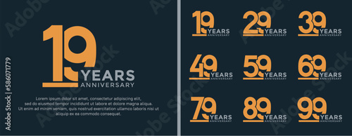 set of anniversary logo style yellow color on dark blue background for celebration