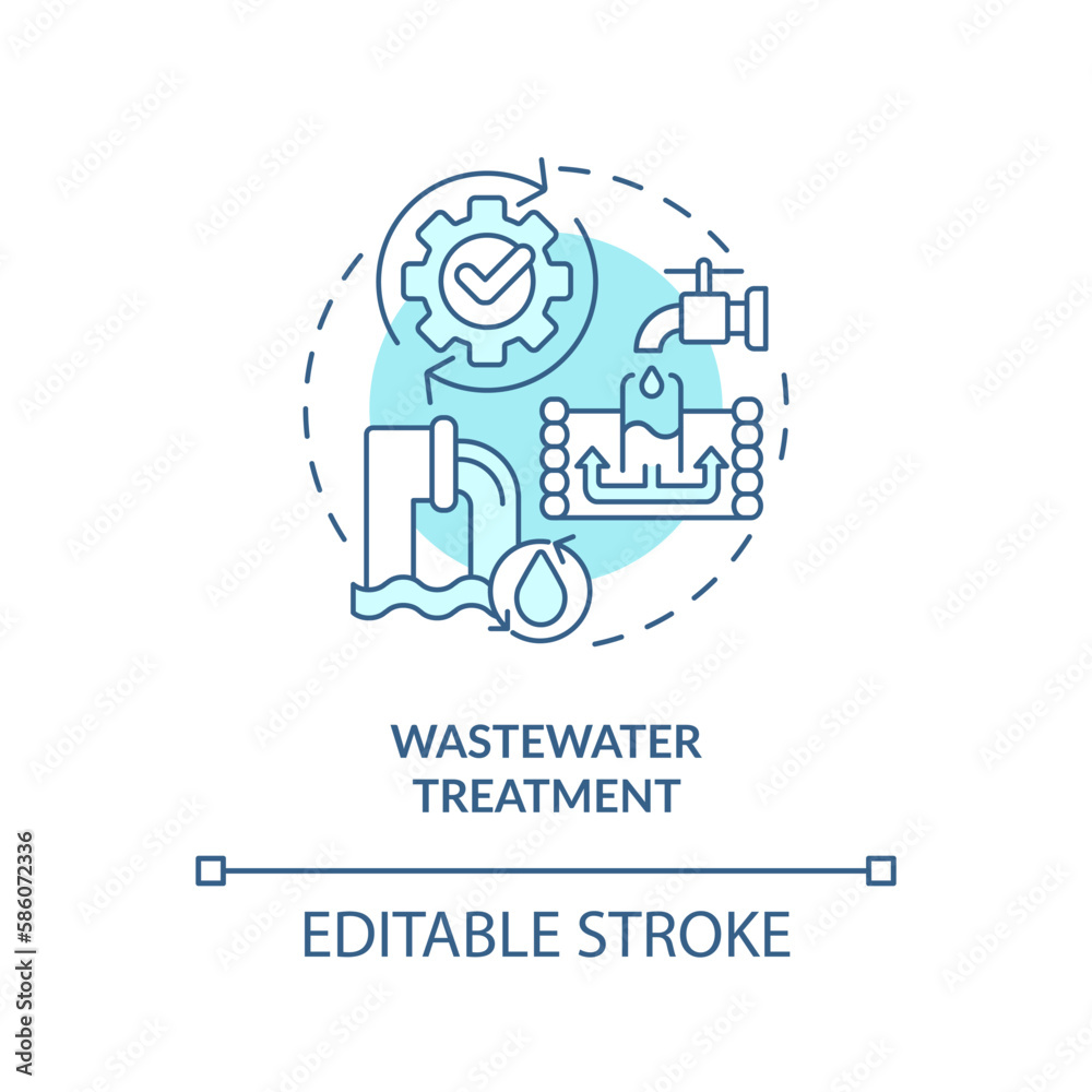 Wastewater treatment turquoise concept icon. Contaminants. Dirty water processing abstract idea thin line illustration. Isolated outline drawing. Editable stroke. Arial, Myriad Pro-Bold fonts used