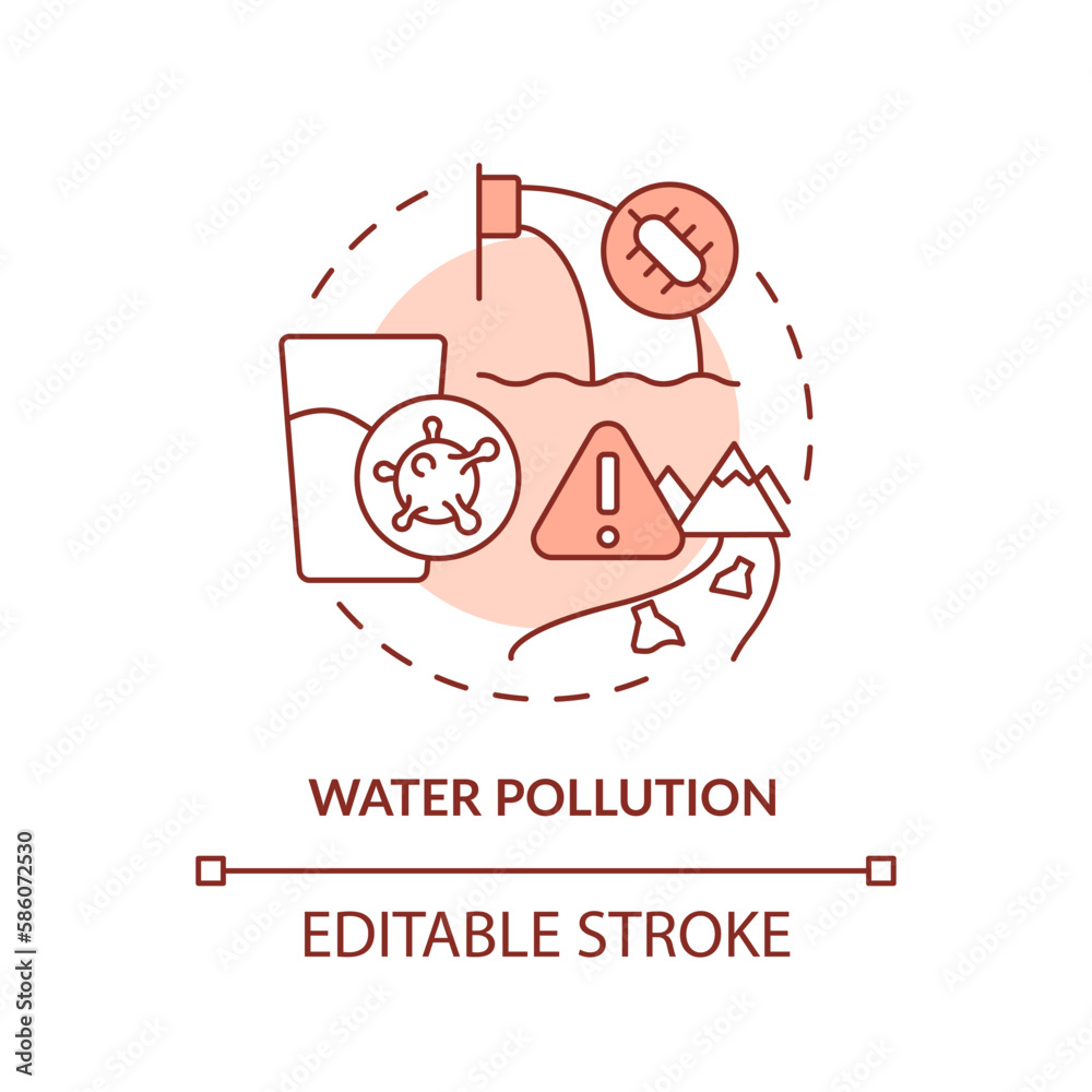Obraz premium Water pollution terracotta concept icon. Contamination. Hydro source threat abstract idea thin line illustration. Isolated outline drawing. Editable stroke. Arial, Myriad Pro-Bold fonts used