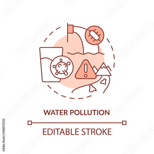 Water pollution terracotta concept icon. Contamination. Hydro source threat abstract idea thin line illustration. Isolated outline drawing. Editable stroke. Arial, Myriad Pro-Bold fonts used