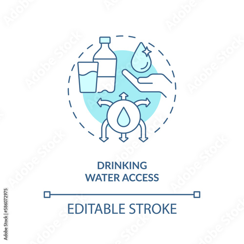 Drinking water access turquoise concept icon. Clean aqua and sanitation abstract idea thin line illustration. Isolated outline drawing. Editable stroke. Arial, Myriad Pro-Bold fonts used