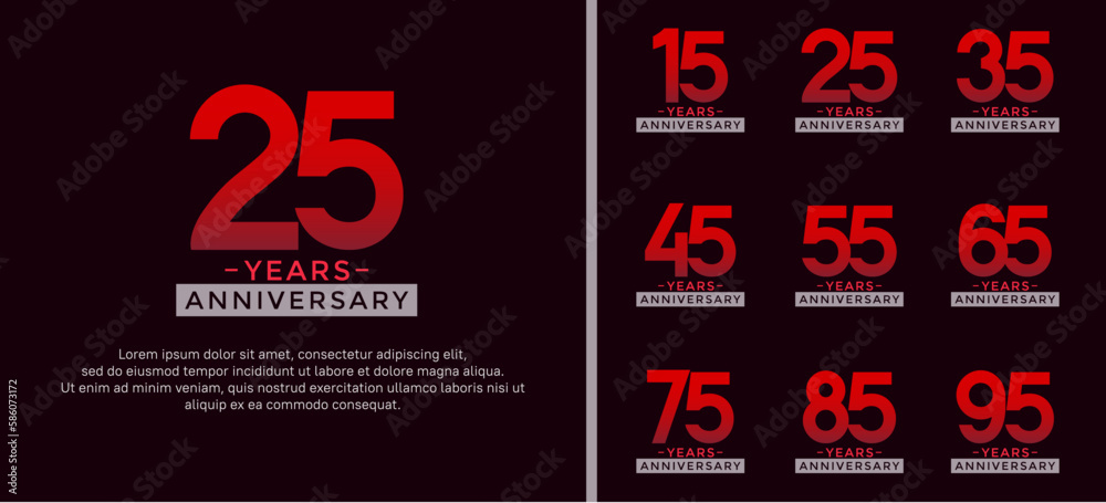 set of anniversary logo style red color on dark background for celebration set of anniversary logo style red color on dark background for celebration