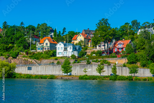 Waterfront of göta älv river in Swedish town Trollhättan photo