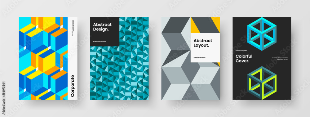 Fototapeta premium Original mosaic pattern corporate cover illustration collection. Colorful booklet design vector template bundle.