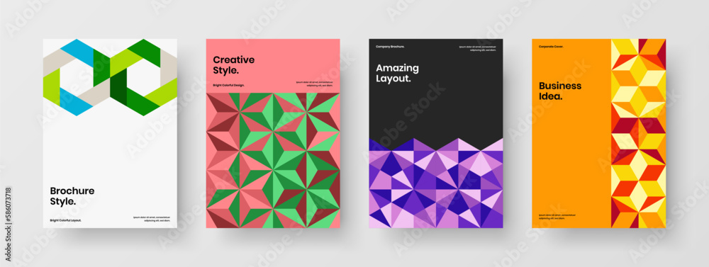 Simple mosaic tiles poster concept set. Vivid pamphlet A4 vector design template bundle.