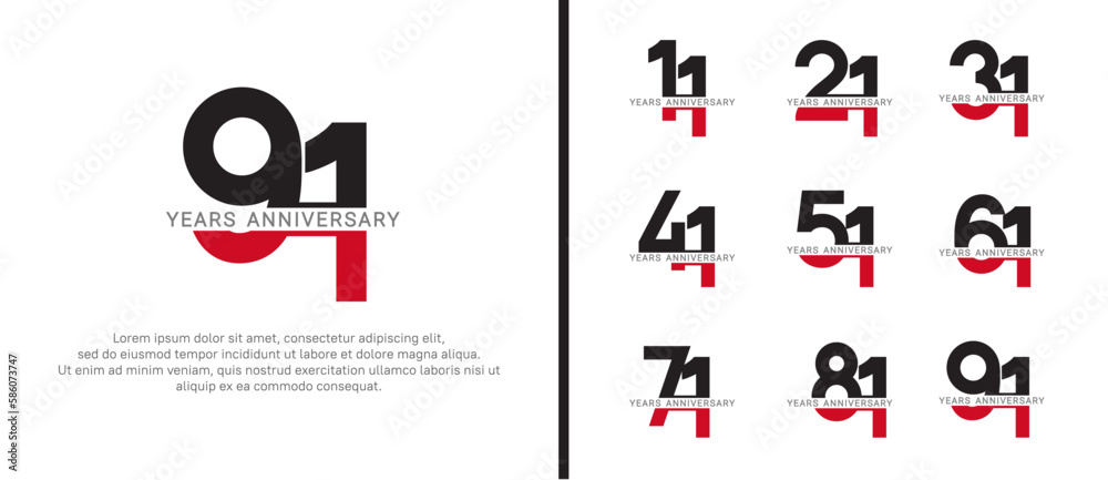 set of anniversary logo style black and red color on white background for celebration set of anniversary logo style black and red color on white background for celebration