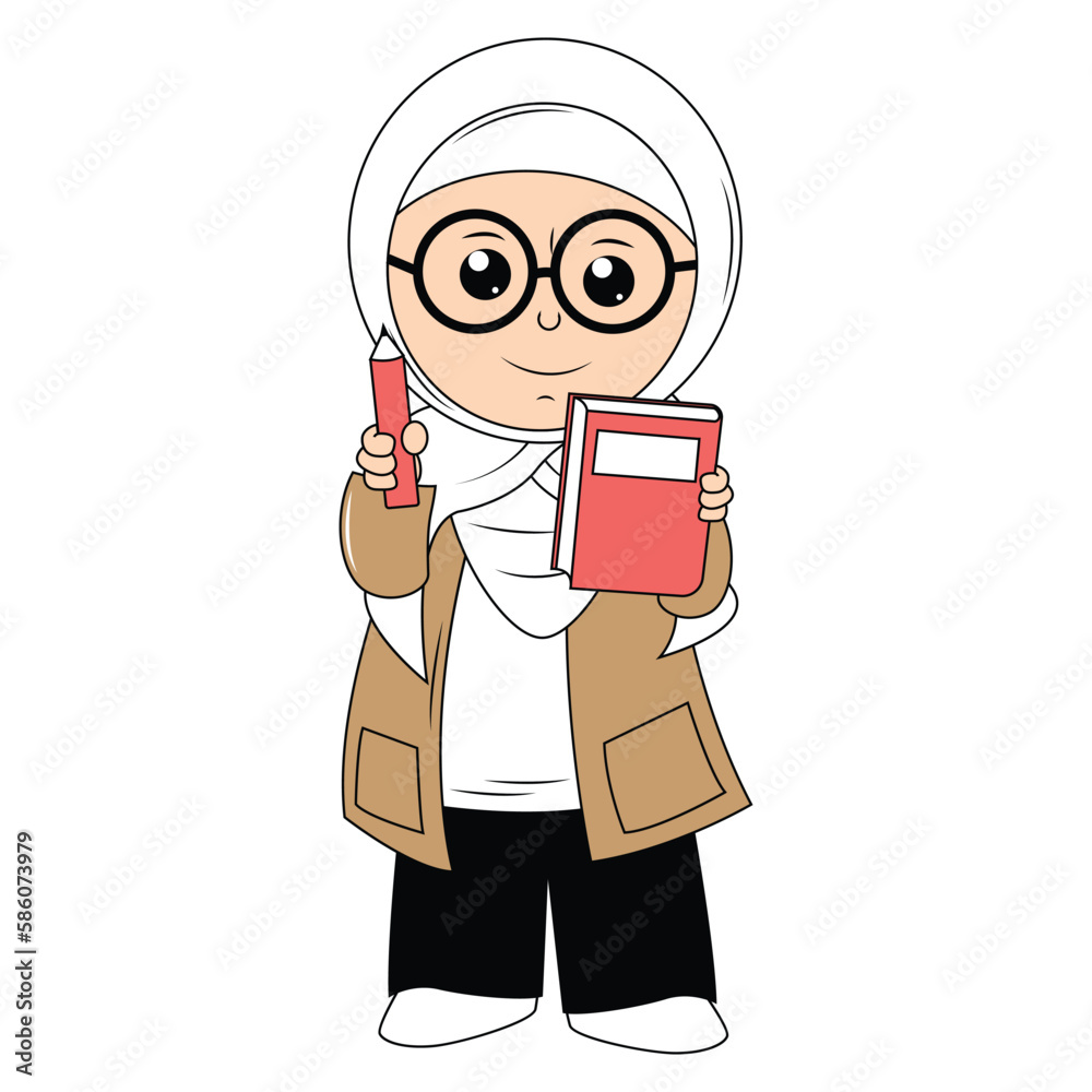 cute girl hijab cartoon illustration