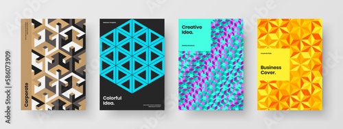 Fototapeta Naklejka Na Ścianę i Meble -  Minimalistic cover vector design concept set. Fresh geometric hexagons handbill template composition.