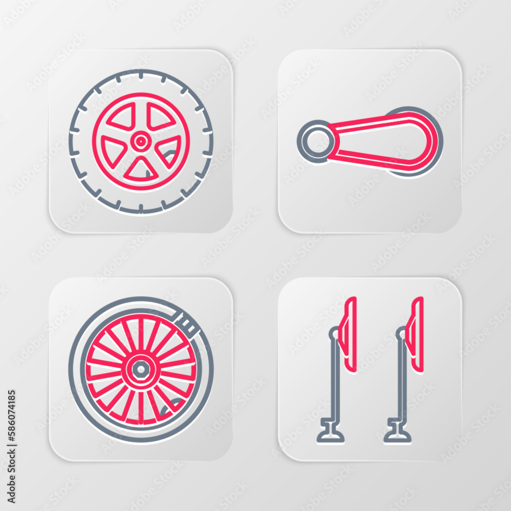 Set line Windscreen wiper, Car wheel, door handle and icon. Vector Set line Windscreen wiper, Car wheel, door handle and icon. Vector