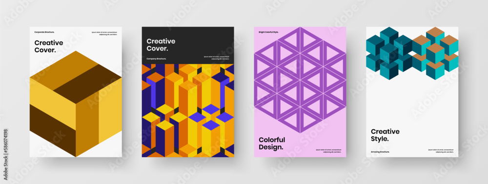 Fototapeta premium Creative corporate cover A4 vector design illustration bundle. Abstract mosaic hexagons company identity template composition.