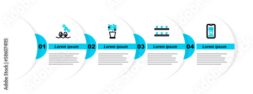 Set line Smart control farming system, Automatic irrigation sprinklers, Plant pot and with drone icon. Vector