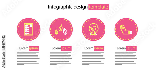 Set line Handkerchief to his runny nose, Inhaler, Sesame seeds and Clinical record icon. Vector