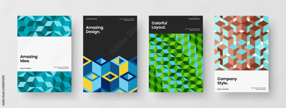 Original book cover design vector template bundle. Multicolored mosaic tiles flyer layout composition.