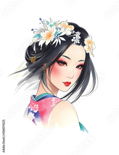 Portrait of japanese geisha woman with traditional