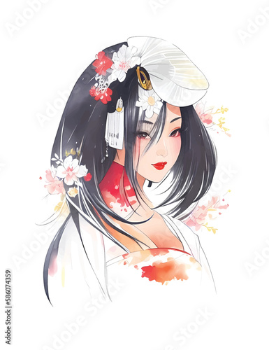 Portrait of japanese geisha woman with traditional