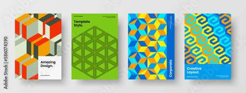 Minimalistic company brochure A4 vector design layout composition. Original geometric hexagons flyer concept collection.
