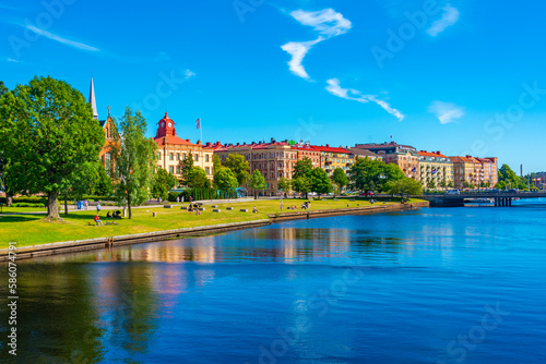 Waterfront of Nissan river in Swedish town Halmstad photo