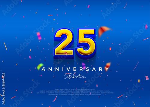 25th Anniversary, in luxurious blue. Premium vector background for greeting and celebration.