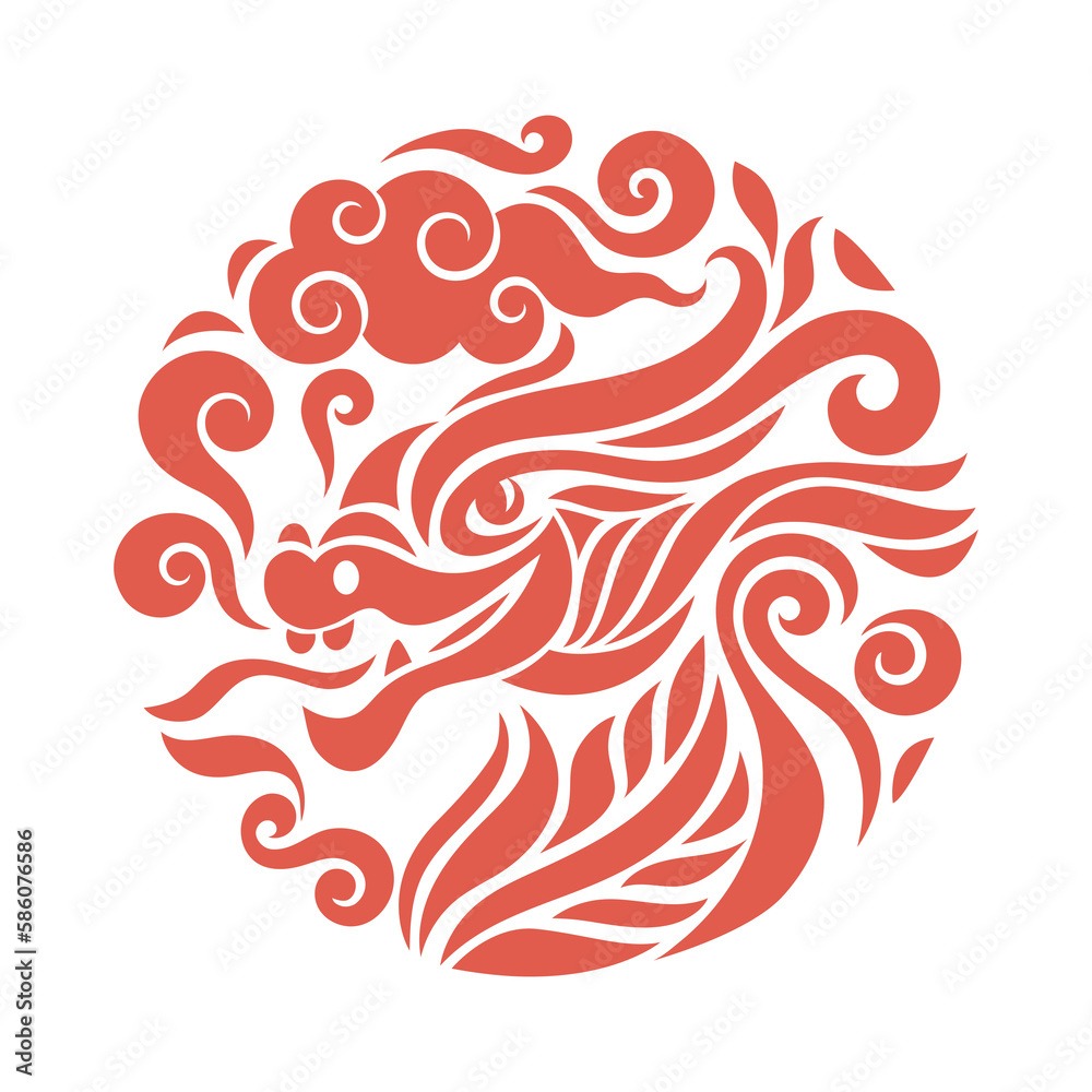 Fototapeta premium Chinese Happy New Year 2024. Year of the Dragon. Greetings card, emblem, circle label design