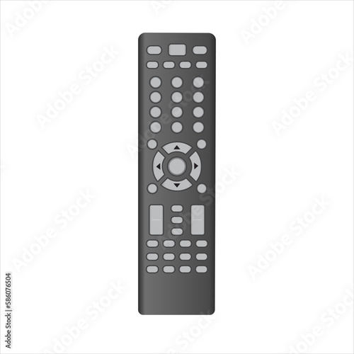 TV remote control device isolated on white background Television technology channel surfing equipment with icon buttons Technology Telecommunication Keyboard. Vector illustration.