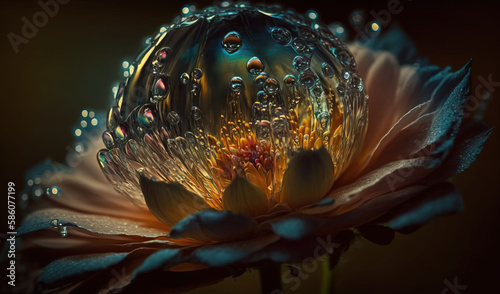  a large flower with water droplets on it's petals. generative ai