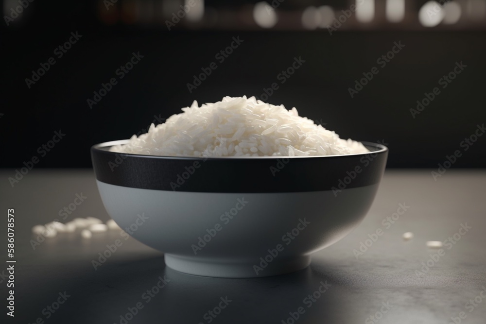 3d bowl of rice on dark background. AI generated 3d bowl of rice on dark background. AI generated