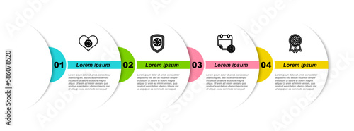 Set line Heart with basketball ball, Shield in the, Basketball on sport calendar and award. Business infographic template. Vector