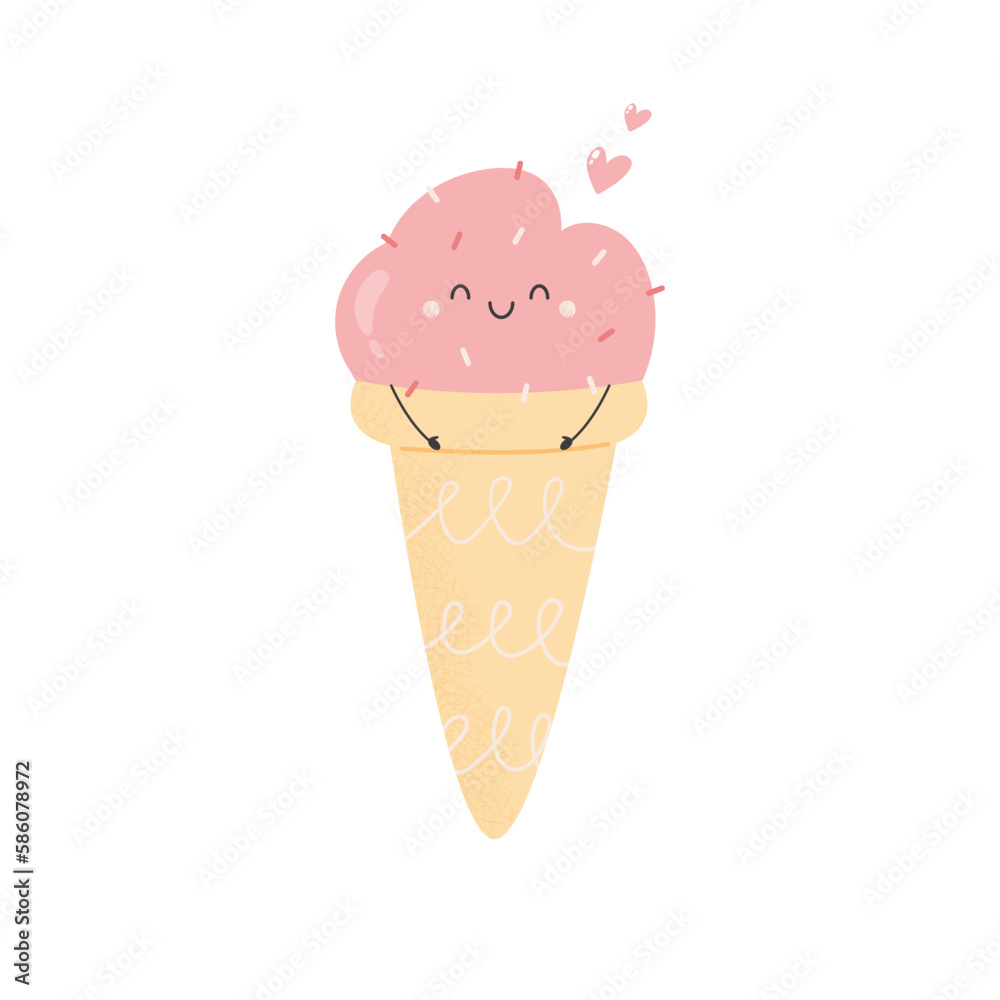 Vector illustration of a cute ice cream character, mascot