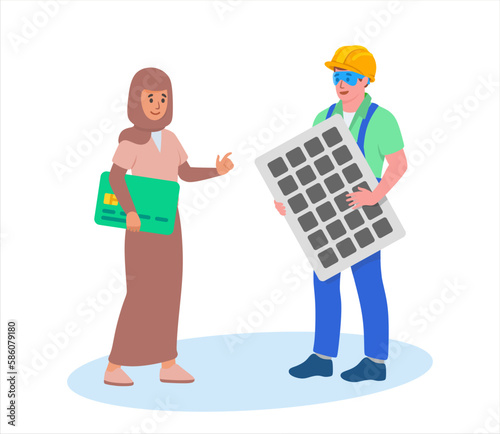 Arabian woman buy solar energy panel