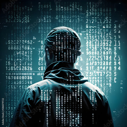 Photo of an analyst analyzing data in a database, with rows and columns of numbers on the screen.