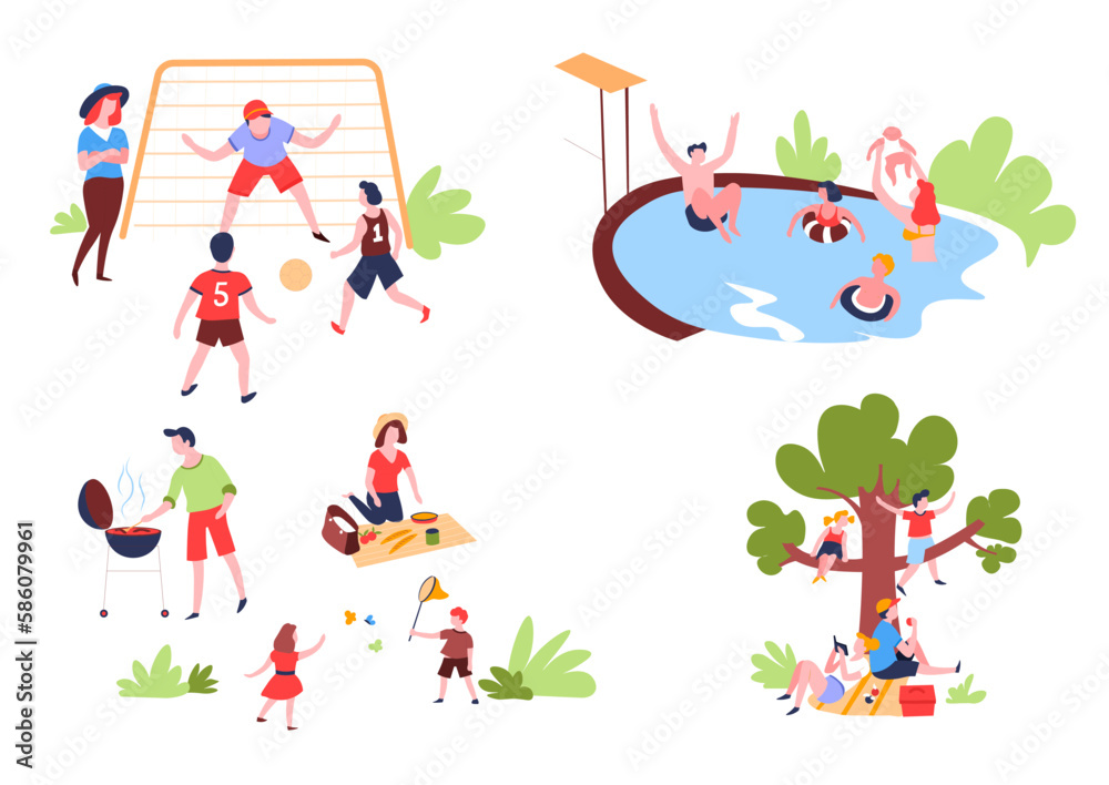 Summer outdoor activity and recreation family leisure vector pastime on nature picnic Summer outdoor activity and recreation family leisure vector pastime on nature picnic